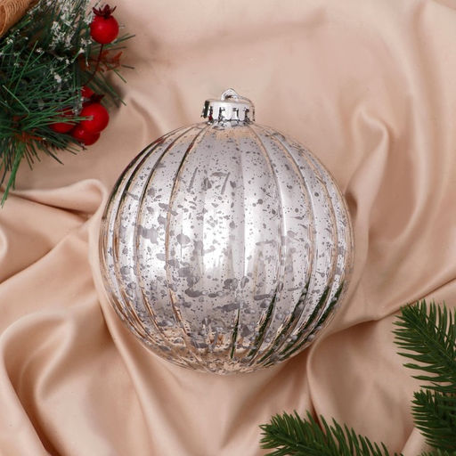 Ёлочная игрушка Винтаж, шар новогодний, d=11.5 см, полосы, серебристый