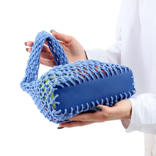 Авоська плетёная, маленькая, клетка 1.5 см, синяя