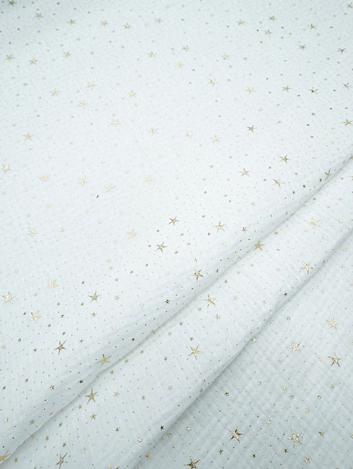 Муслин двухслойный с эф.жатости Звездочки (золотой глиттер) цв.белый, ш.1.4м, хл-100%, 140гр/м.кв - Купава фото 2