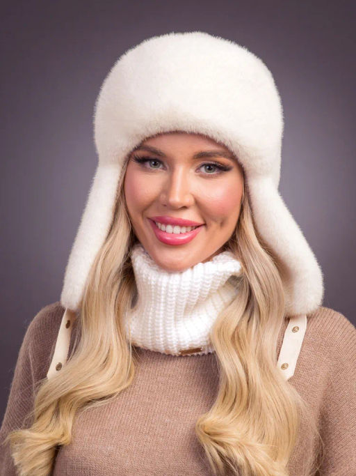 Шапка Ушанка экомех розовый жемчуг