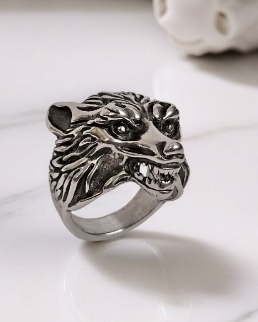 Мужское кольцо из стали Волк