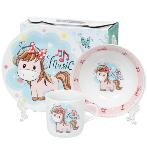 Набор детский 3пр Пони (тарелка 17,5см, салатник 15см, кружка 230мл) под/уп C589# DANIKS (320047)  фото 2