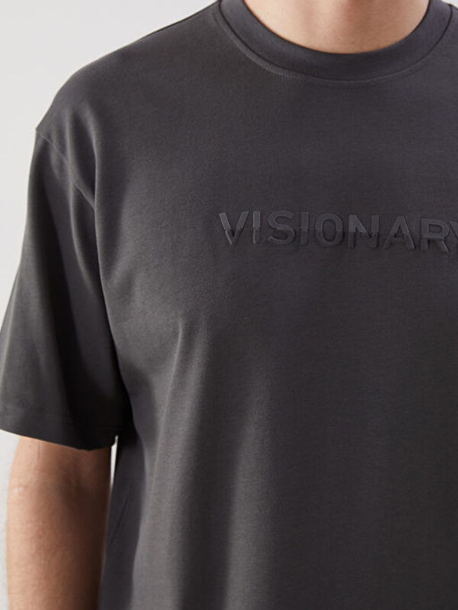 Bisiklet Yaka Bask?l? Penye Erkek Ti??rt