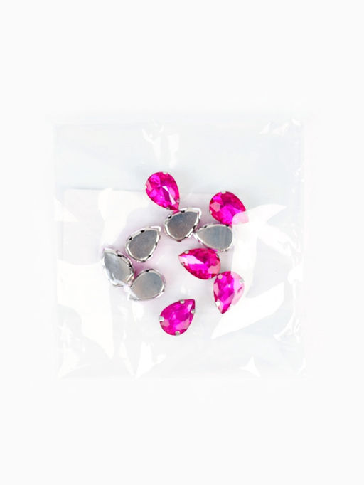 Цена за 3 шт. Стразы «Капля», в цапах, 1×1.4 см, фуксия