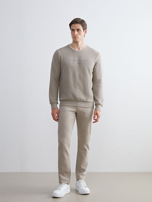 Bisiklet Yaka Bask?l? Erkek Sweatshirt