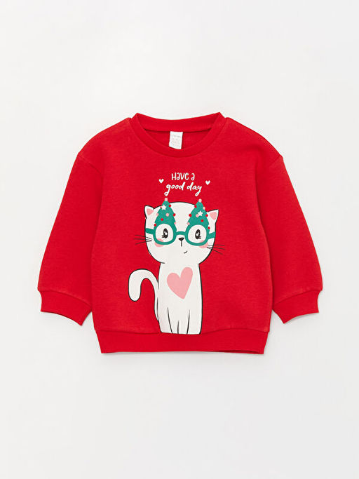Bisiklet Yaka Bask?l? K?z Bebek Sweatshirt