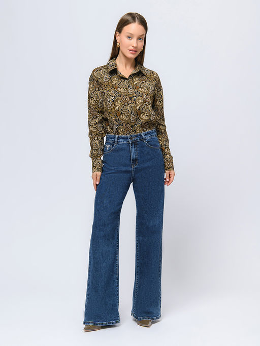 Рубашка коричневого цвета с принтом и длинными рукавами - 1001dress фото 2