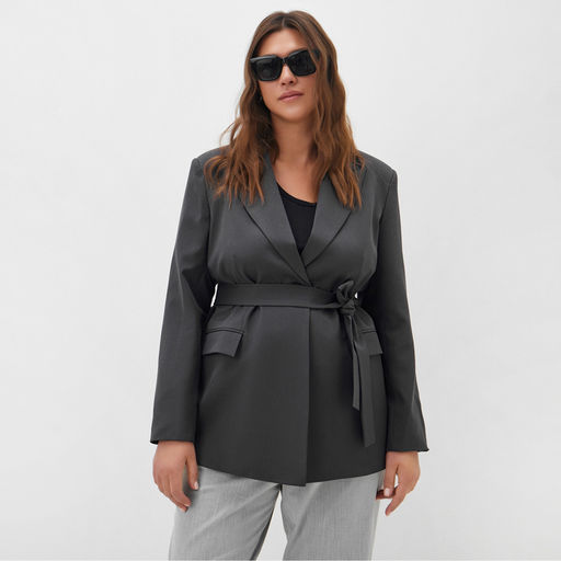 Пиджак женский с поясом MIST plus-size, размер 54, серый