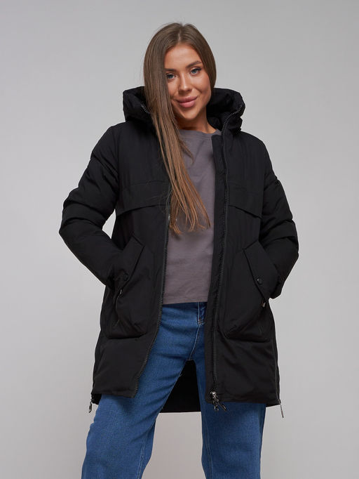 Зимняя женская куртка молодежная с капюшоном черного цвета 58622Ch - RoccaManer фото 21