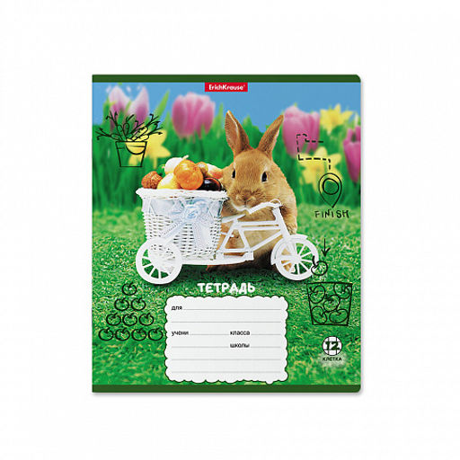 Цена за 10 шт. Тетрадь школьная ученическая ErichKrause Кролики, 12 листов, клетка (в плёнке по 10 шт.)_MIX-PACK  фото 4