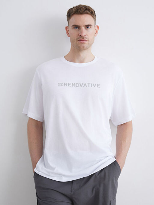 B?y?k Beden Bisiklet Yaka Bask?l? Penye Erkek Ti??rt