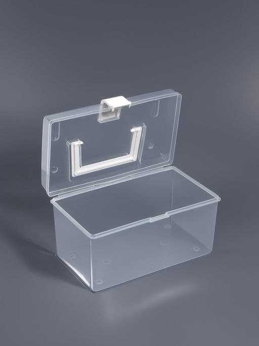 Бокс для хранения мелочей, с ручкой, 19.5×12×11 см, прозрачный/белый