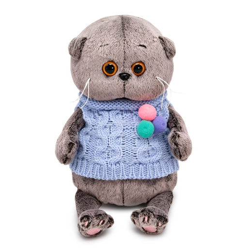 Мягкая игрушка "Басик BABY в вязаном жилете с помпонами" 20см (BB-124) в инд. коробке