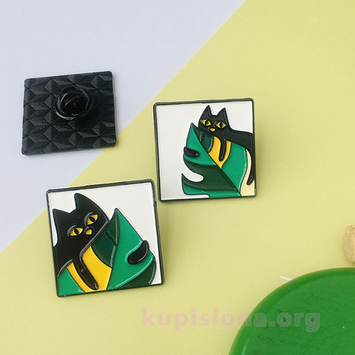 Брошь-значок Cat with leaf - Купи слона фото 2