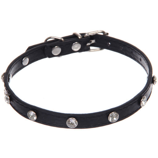 Цена за 4 шт. Ошейник для собак и кошек со стразами "На стиле", цвет черный, 1см, размер S, 28*30см (лейбл)