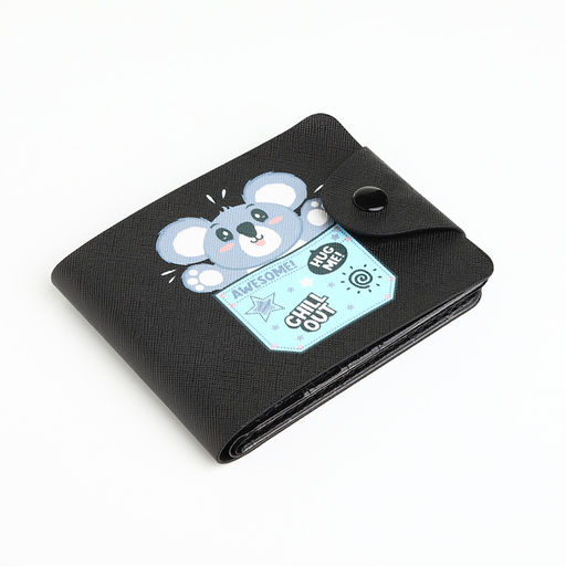 Кошелёк детский «Коала», маленький, на кнопке, чёрный