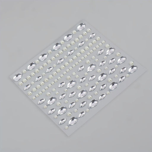 Цена за 4 шт. Стразы и жемчуг самоклеящиеся «Ассорти», фигурные, 120 шт на листе, цвет серебряный