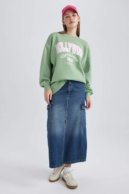 Толстовка из плотной ткани с принтом Cool Oversize с круглым вырезом - Defacto фото 2