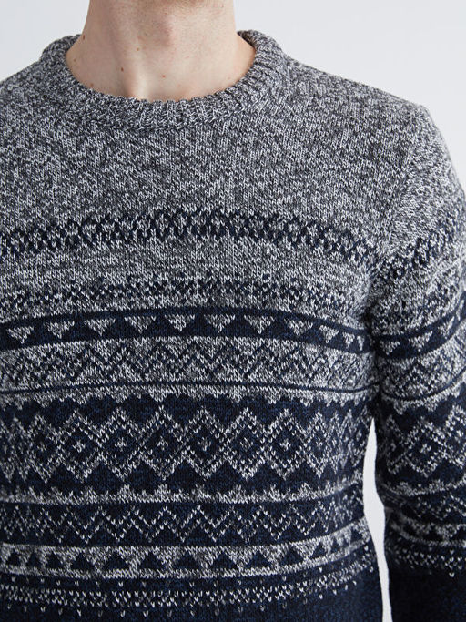 Bisiklet Yaka Desenli Erkek Triko Kazak