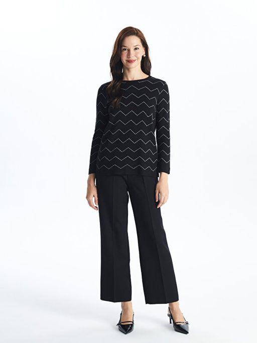 Bisiklet Yaka Desenli Uzun Kollu Kad?n Triko Kazak - Waikiki фото 3