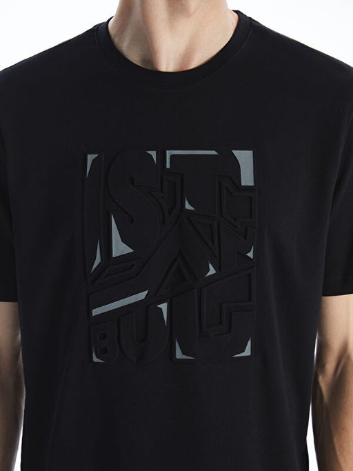 Bisiklet Yaka K?sa Kollu Bask?l? Penye Erkek Ti??rt