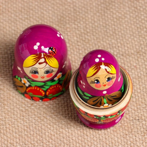 Матрёшка дерево «Божья коровка», фиолетовый платок, 5 кукольная, 9-11 см