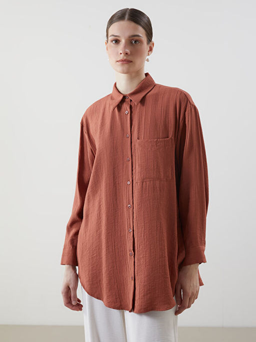 Dokulu Oversize Krinkle Kad?n G?mlek Tunik