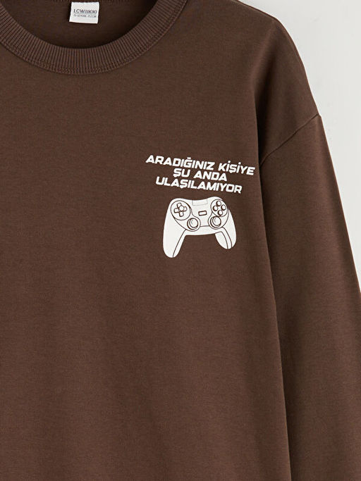 Bisiklet Yaka Bask?l? Erkek ?ocuk Sweatshirt