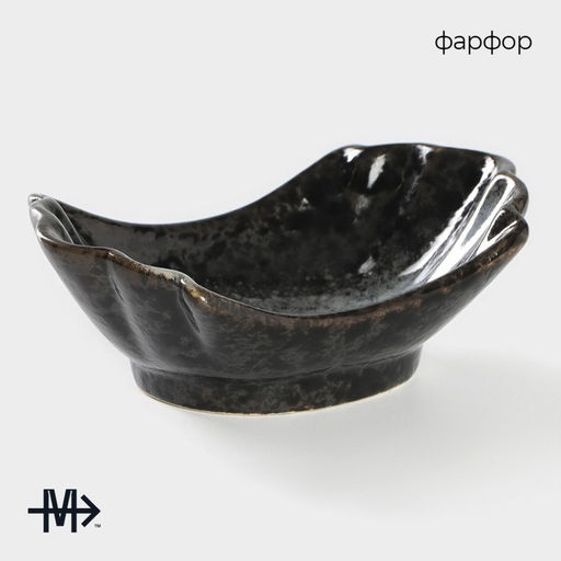 Салатник Magistro «Ночной дождь», 13×8×4.5 см, фарфор, чёрный