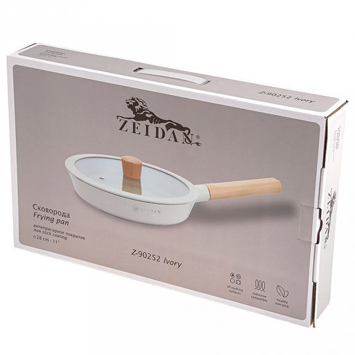 Zeidan Сковорода алюминиевая д28см, h6см, стеклянная крышка с силиконовым ободком и деревянной ручкой, внешнее жаропрочное антипригарное покрытие, внутреннее антипригарное покрытие Neogres, индукционное дно, силиконовые накладки, литая, подарочна - Домашняя мода фото 6