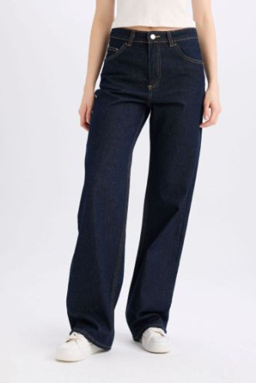 Straight Wide Yuksek Bel Uzun Jean Pantolon