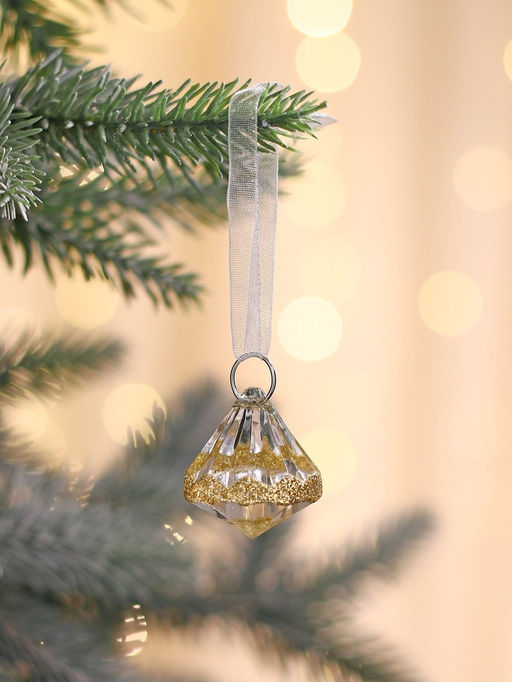 Цена за 2 шт. Ёлочные игрушки 2 шт. Зимнее волшебство. Льдинка капельки блеск, 33 см, прозрачно-золотой  фото 6