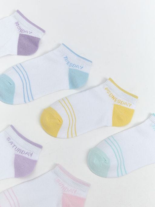 Yaz? Bask?l? K?z ?ocuk Patik ?orap 7li