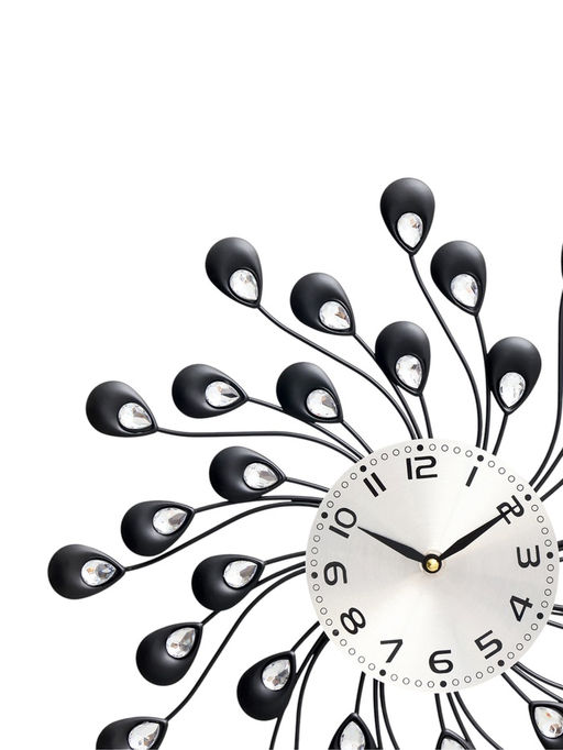 Часы настенные интерьерные Лепестки с кристаллами, серия: Ажур, бесшумные, плавный ход, 38?38 см, d=13 см, от батарейки 1?АА