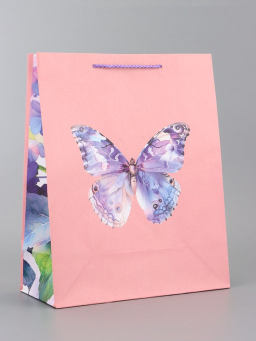Цена за 2 шт. Пакет подарочный ламинированный вертикальный «Портрет бабочки» 26×12×32 см