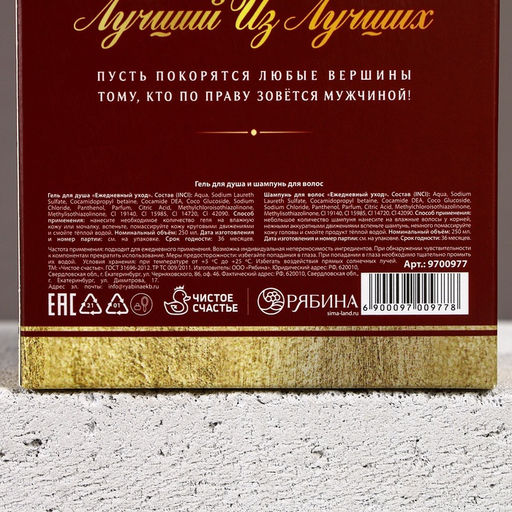 Подарочный набор ЧИСТОЕ СЧАСТЬЕ Первому во всём: гель для душа и шампунь для волос виски, 2?250 мл