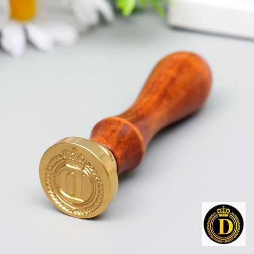 Печать для сургуча с деревянной ручкой «Корона с буквой D», 9×2.5×2.5 см
