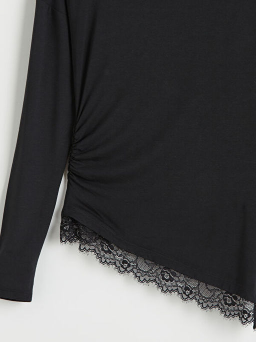 Bisiklet Yaka Dantel Detayl? B?zg?l? Bluz