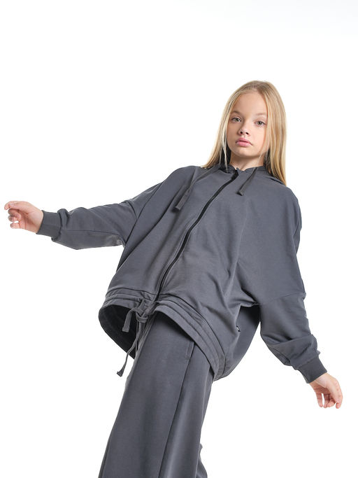 Толстовка на молнии с капюшоном 22-7640 серый - Mini maxi фото 36