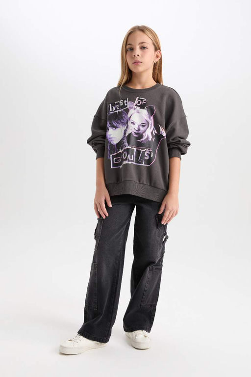 Толстовка с широким кроем и круглым вырезом для девочек Wednesday Oversize - Defacto фото 2