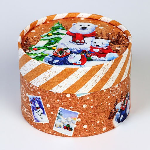 Коробка подарочная новогодняя для макарун тубус без окна «Мишки», 12×8 см