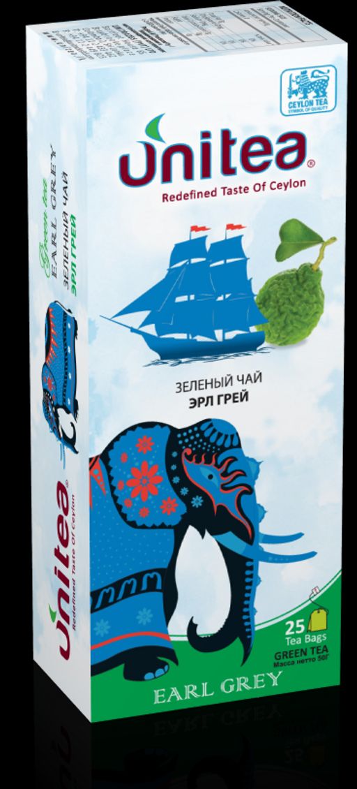UNITEA. Earl Grey зеленый 50 гр. карт.пачка, 25 пак.