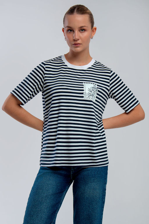 Арт. 3662 Футболка женская 42-50 (5 шт) Цвет:Синий,белый - Калинка фото 17