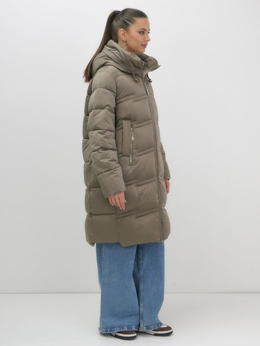 Пальто зимнее утепленное с капюшоном женское светло-коричневого цвета 7779SK - Visdeer фото 4