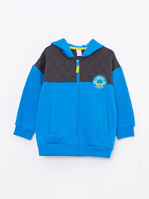 Kap??onlu Uzun Kollu Renk Bloklu Erkek Bebek Fermuarl? Sweatshirt
