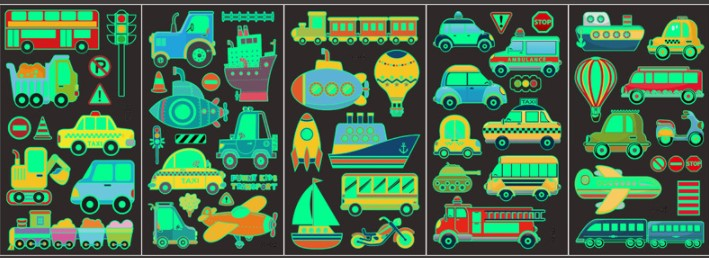 Набор наклеек-татуировок светящихся в темноте Транспорт 5 листов (2584) - Мой органайзер фото 2