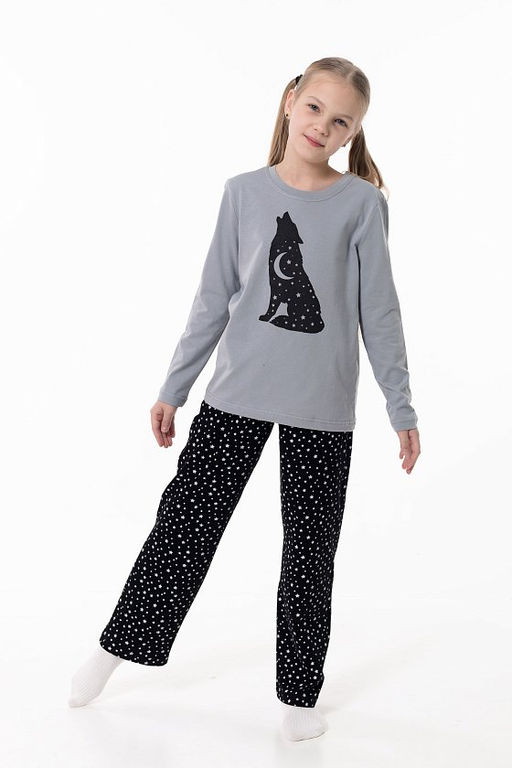 Пижама футболка с длинным рукавом и брюки М225116Псч серый/черный - Елена фото 7