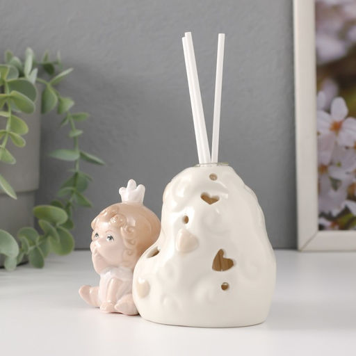 Фигурка светящаяся с аромадиффузором для эфирных масел Малыш-ангелок в короне, керамика, 6.5?11?8 см