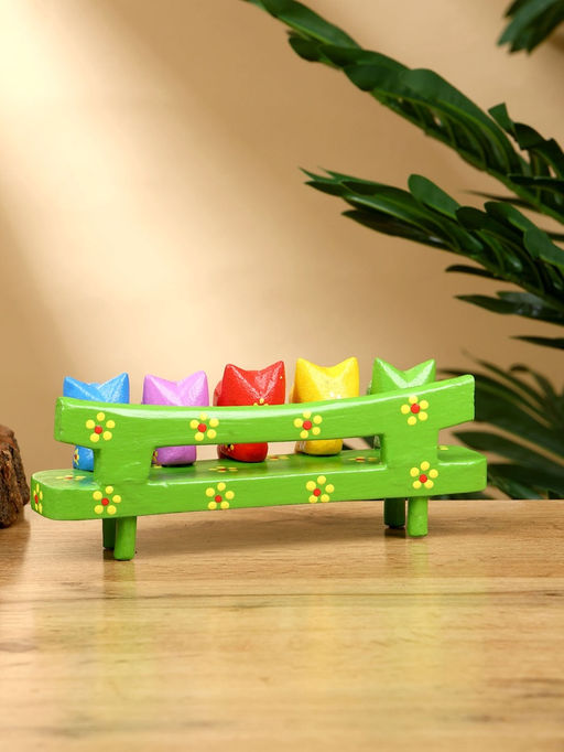 Сувенир «Котята на скамейке», 19×8×6 см, дерево, зелёный