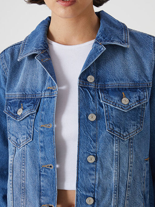 G?mlek Yaka Kad?n Jean Ceket